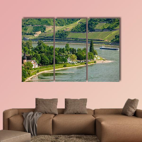 Vineyards At Rhine Valley Canvas Wall Art-3 Horizontal-Gallery Wrap-37" x 24"-Tiaracle