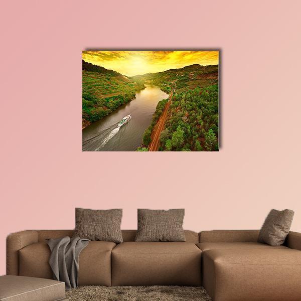 Vineyards In The Valley Of The River Douro In Portugal Canvas Wall Art-1 Piece-Gallery Wrap-36" x 24"-Tiaracle