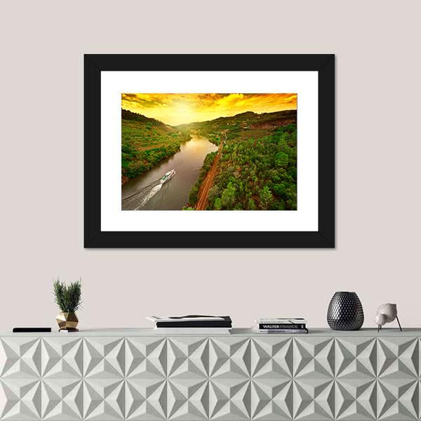 Vineyards In The Valley Of The River Douro In Portugal Canvas Wall Art-1 Piece-Framed Print-20" x 16"-Tiaracle