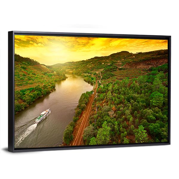 Vineyards In The Valley Of The River Douro In Portugal Canvas Wall Art-3 Horizontal-Gallery Wrap-25" x 16"-Tiaracle