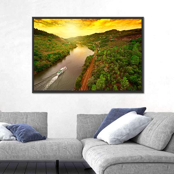 Vineyards In The Valley Of The River Douro In Portugal Canvas Wall Art-5 Horizontal-Gallery Wrap-22" x 12"-Tiaracle
