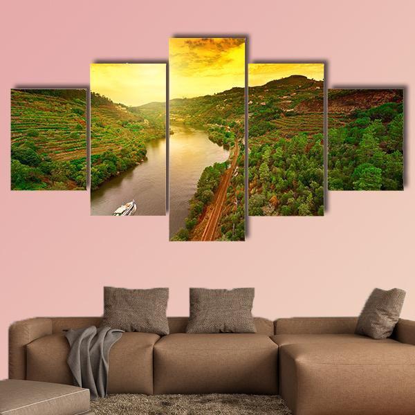 Vineyards In The Valley Of The River Douro In Portugal Canvas Wall Art-5 Star-Gallery Wrap-62" x 32"-Tiaracle