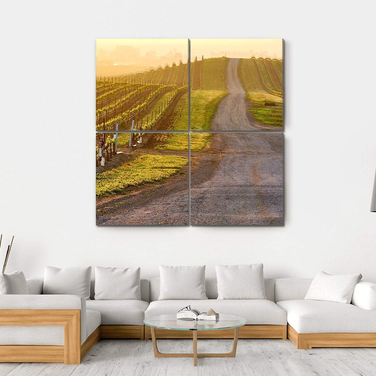 Vineyards Landscape At Sunrise In California Canvas Wall Art-4 Square-Gallery Wrap-17" x 17"-Tiaracle