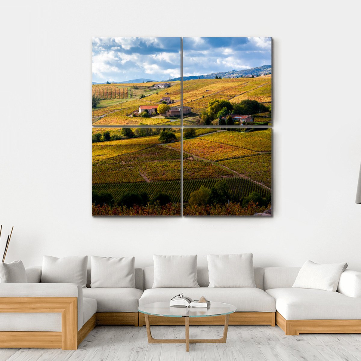 Vineyards Of Beaujolais France Canvas Wall Art-4 Square-Gallery Wrap-17" x 17"-Tiaracle