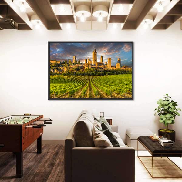 Vineyards Of San Gimignano In Tuscany Canvas Wall Art-3 Horizontal-Gallery Wrap-25&quot; x 16&quot;-Tiaracle