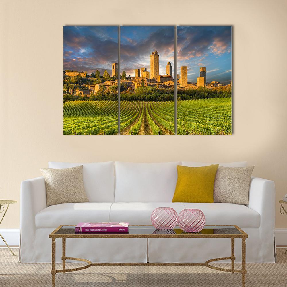 Vineyards Of San Gimignano In Tuscany Canvas Wall Art-3 Horizontal-Gallery Wrap-37&quot; x 24&quot;-Tiaracle