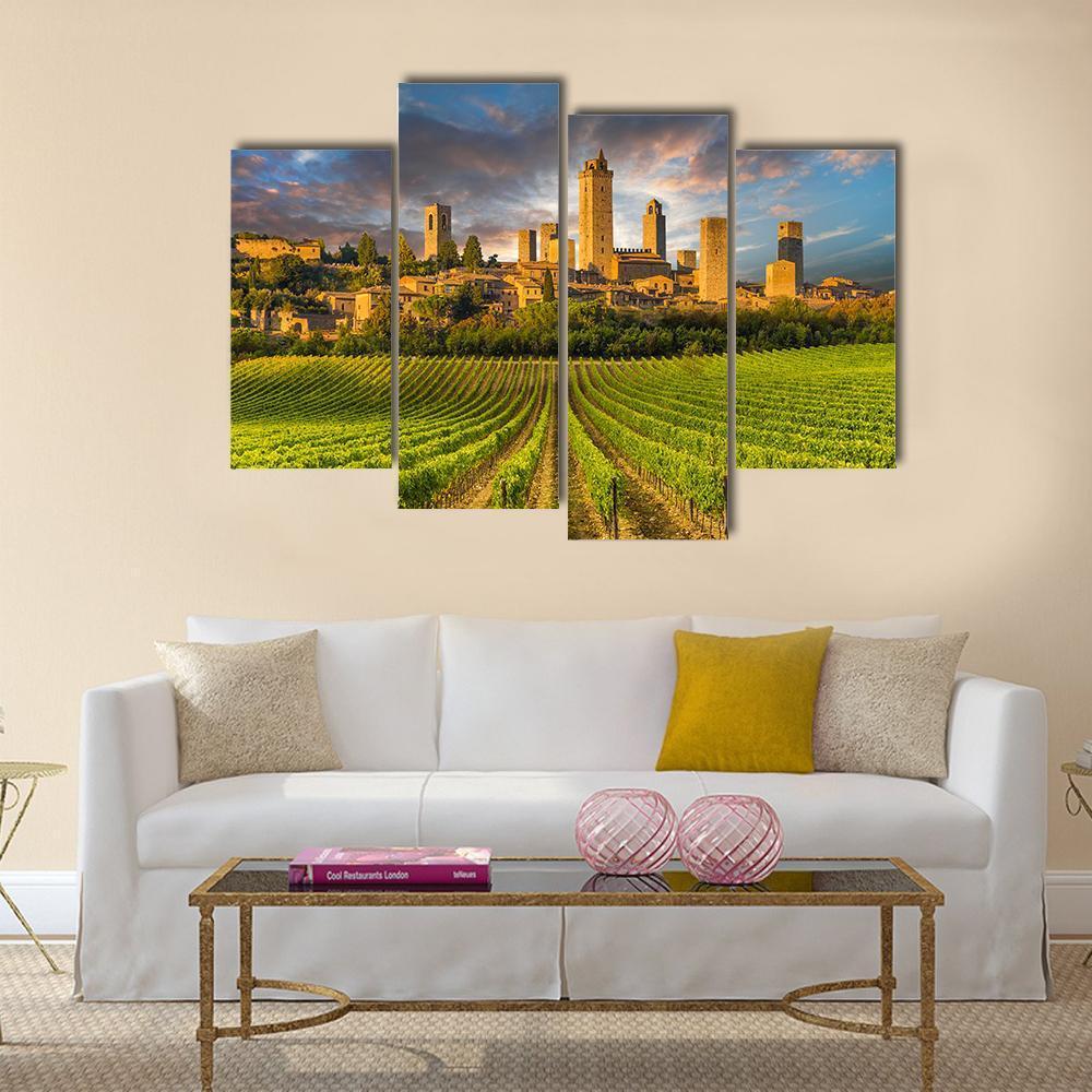 Vineyards Of San Gimignano In Tuscany Canvas Wall Art-4 Pop-Gallery Wrap-50" x 32"-Tiaracle
