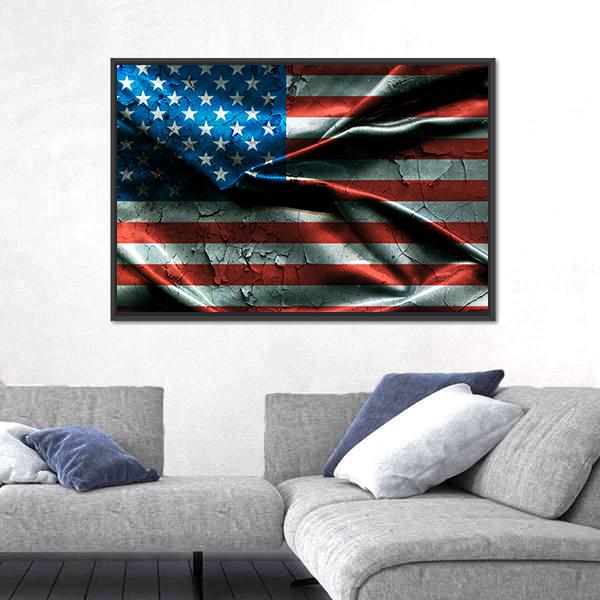 Vintage American Flag Canvas Wall Art-5 Horizontal-Gallery Wrap-22" x 12"-Tiaracle