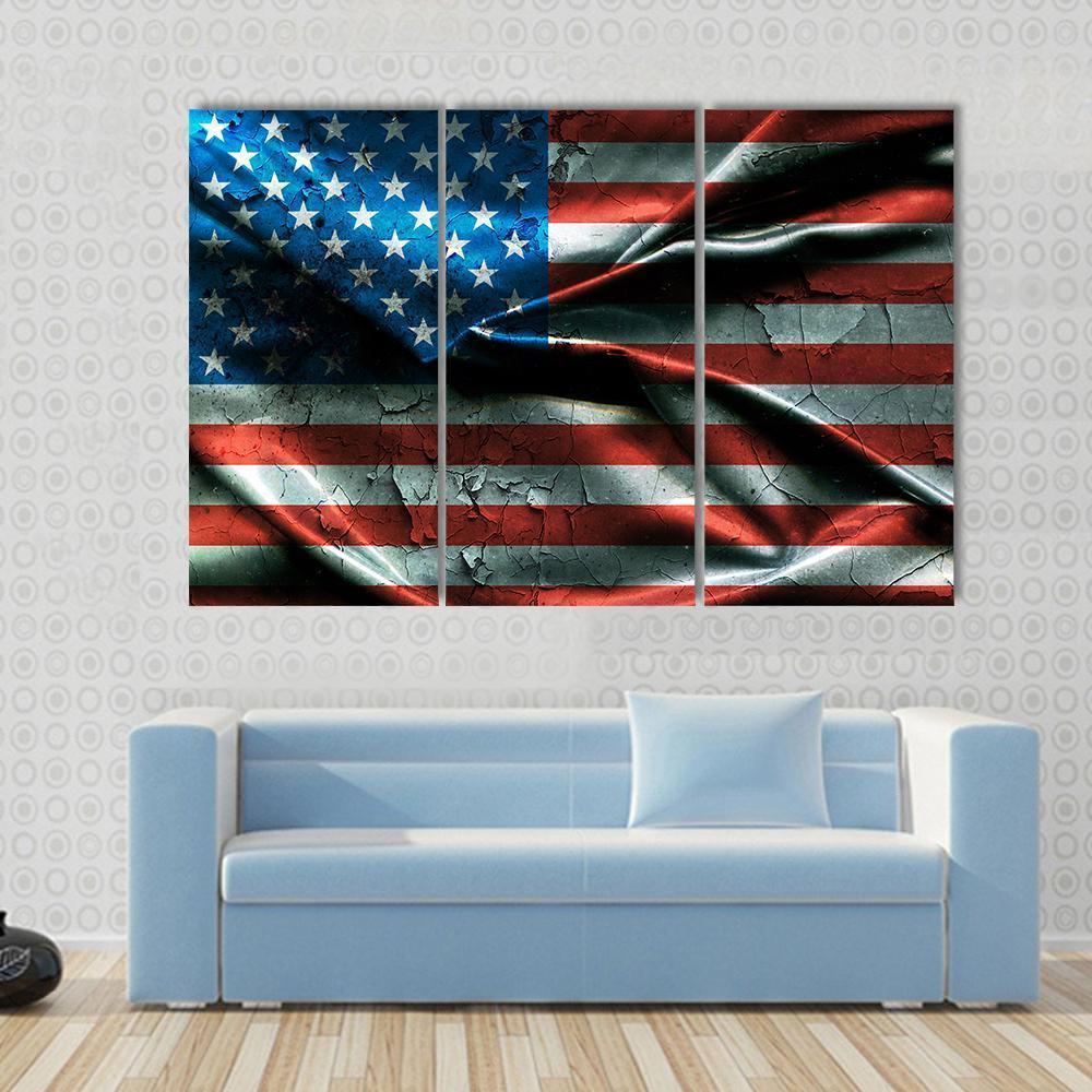 Vintage American Flag Canvas Wall Art-3 Horizontal-Gallery Wrap-37&quot; x 24&quot;-Tiaracle