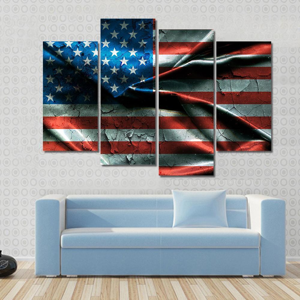 Vintage American Flag Canvas Wall Art-4 Pop-Gallery Wrap-50&quot; x 32&quot;-Tiaracle