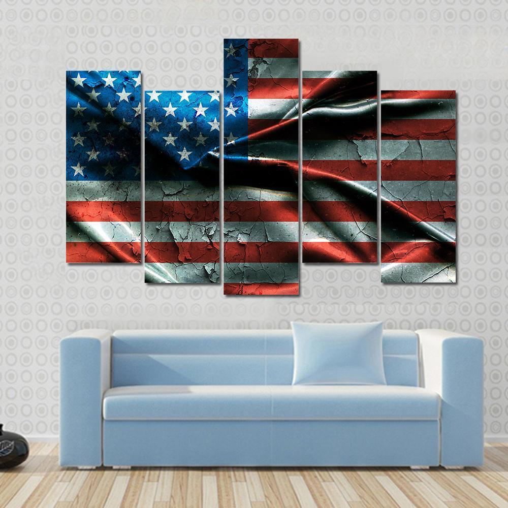 Vintage American Flag Canvas Wall Art-5 Pop-Gallery Wrap-47" x 32"-Tiaracle
