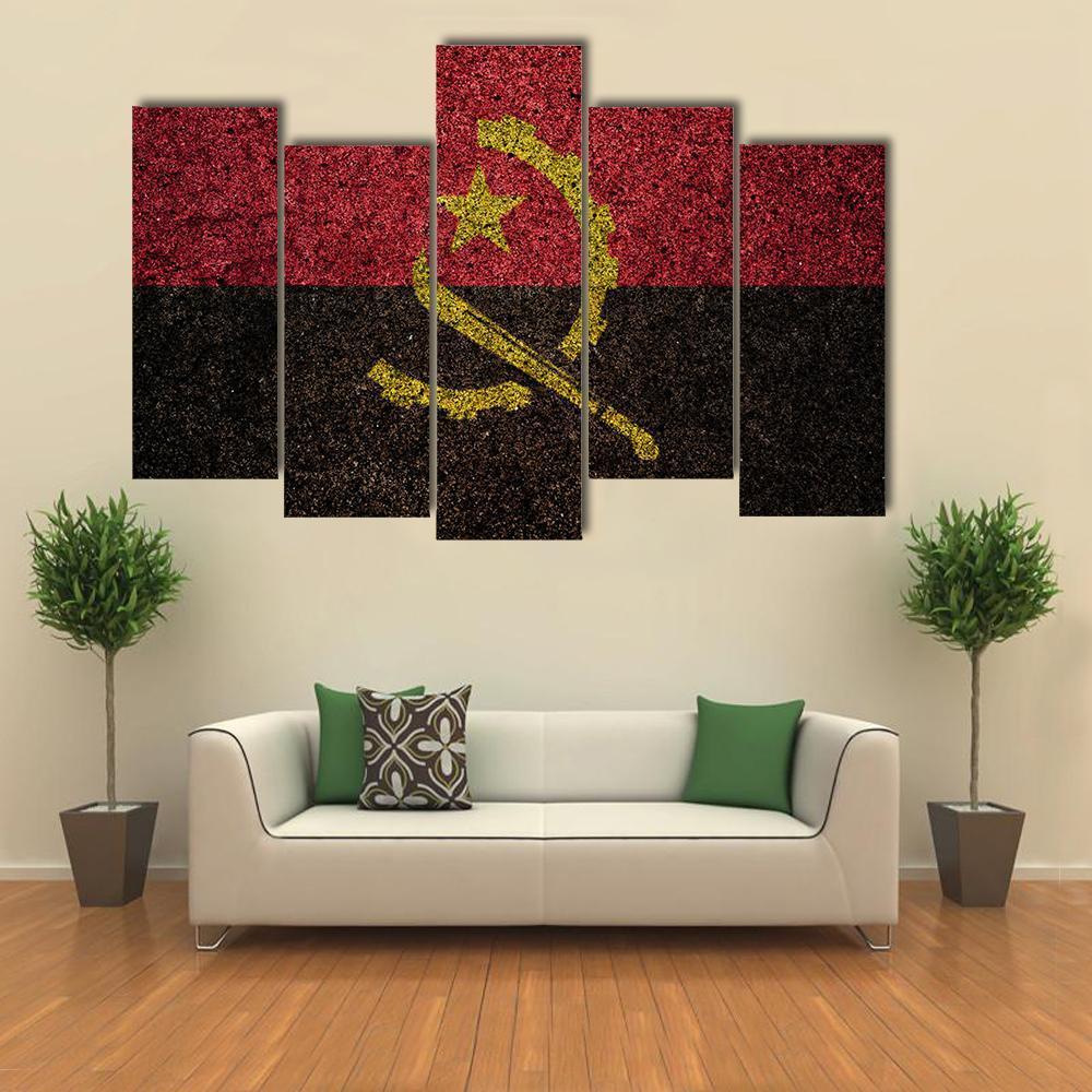 Vintage Angola Flag Canvas Wall Art-5 Pop-Gallery Wrap-47" x 32"-Tiaracle