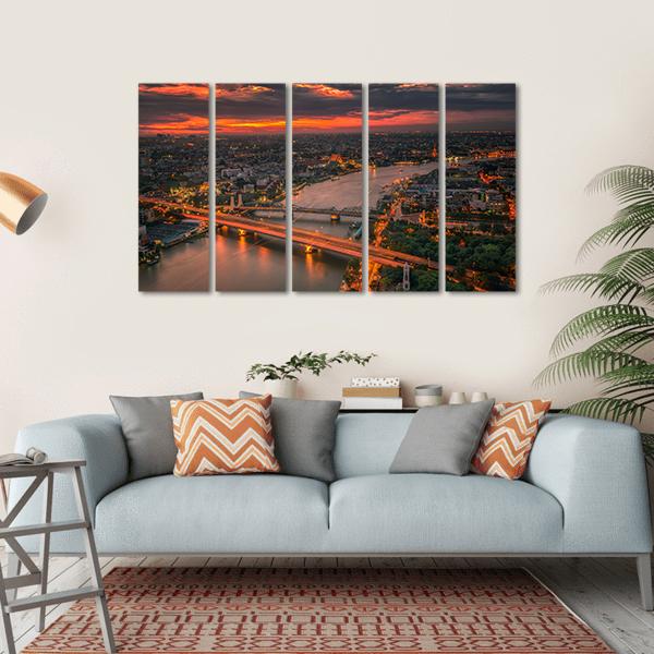 Vintage Bridge With Sunset Sky Canvas Wall Art-5 Horizontal-Gallery Wrap-22" x 12"-Tiaracle