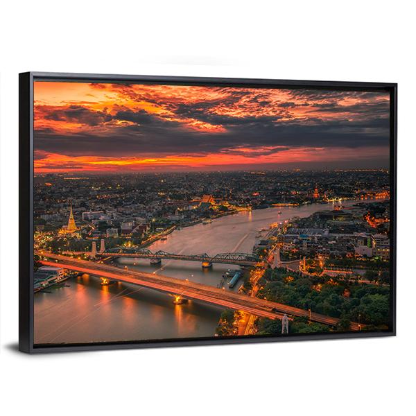 Vintage Bridge With Sunset Sky Canvas Wall Art-3 Horizontal-Gallery Wrap-25" x 16"-Tiaracle