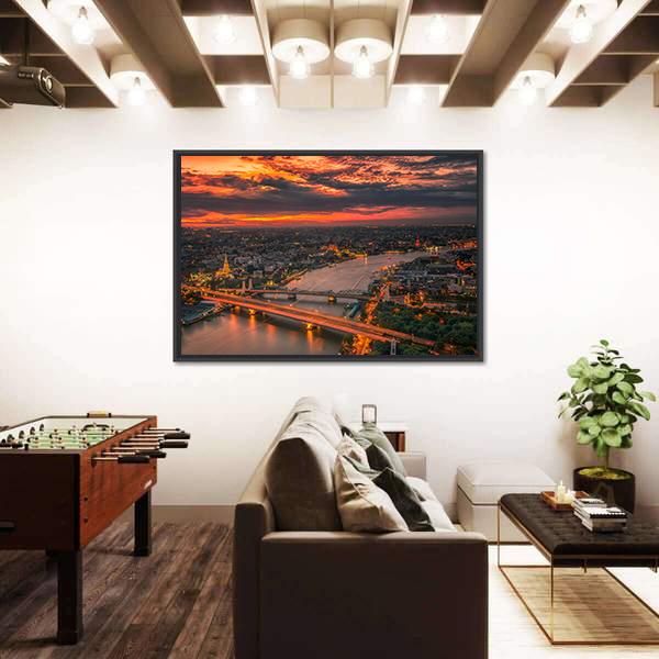 Vintage Bridge With Sunset Sky Canvas Wall Art-5 Horizontal-Gallery Wrap-22" x 12"-Tiaracle