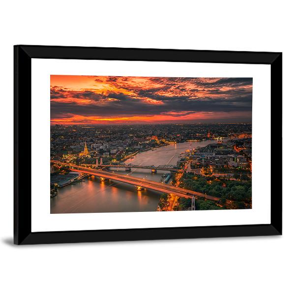 Vintage Bridge With Sunset Sky Canvas Wall Art-5 Horizontal-Gallery Wrap-22" x 12"-Tiaracle