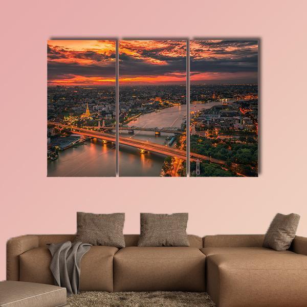 Vintage Bridge With Sunset Sky Canvas Wall Art-3 Horizontal-Gallery Wrap-25" x 16"-Tiaracle