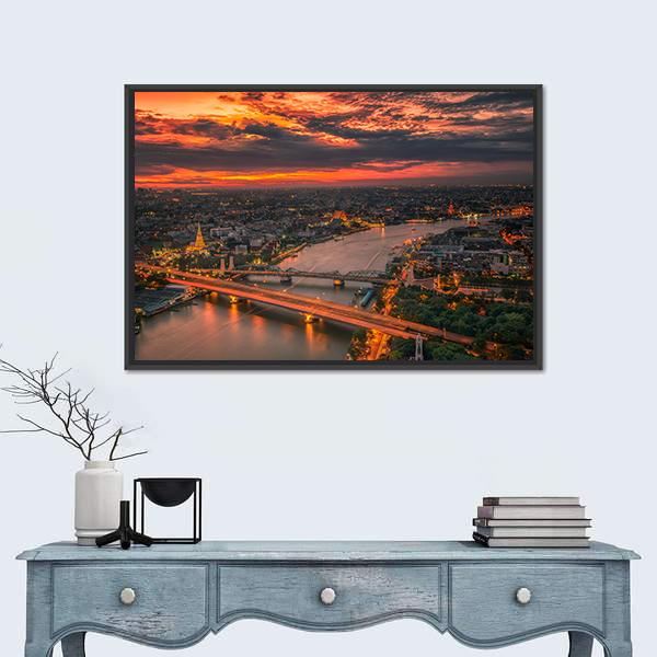 Vintage Bridge With Sunset Sky Panoramic Canvas Wall Art-1 Piece-36" x 12"-Tiaracle