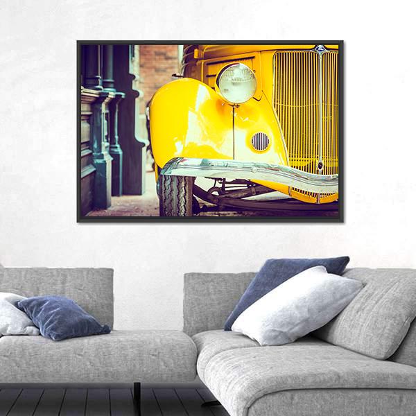 Vintage Car Headlight Lamp Canvas Wall Art-3 Horizontal-Gallery Wrap-25" x 16"-Tiaracle