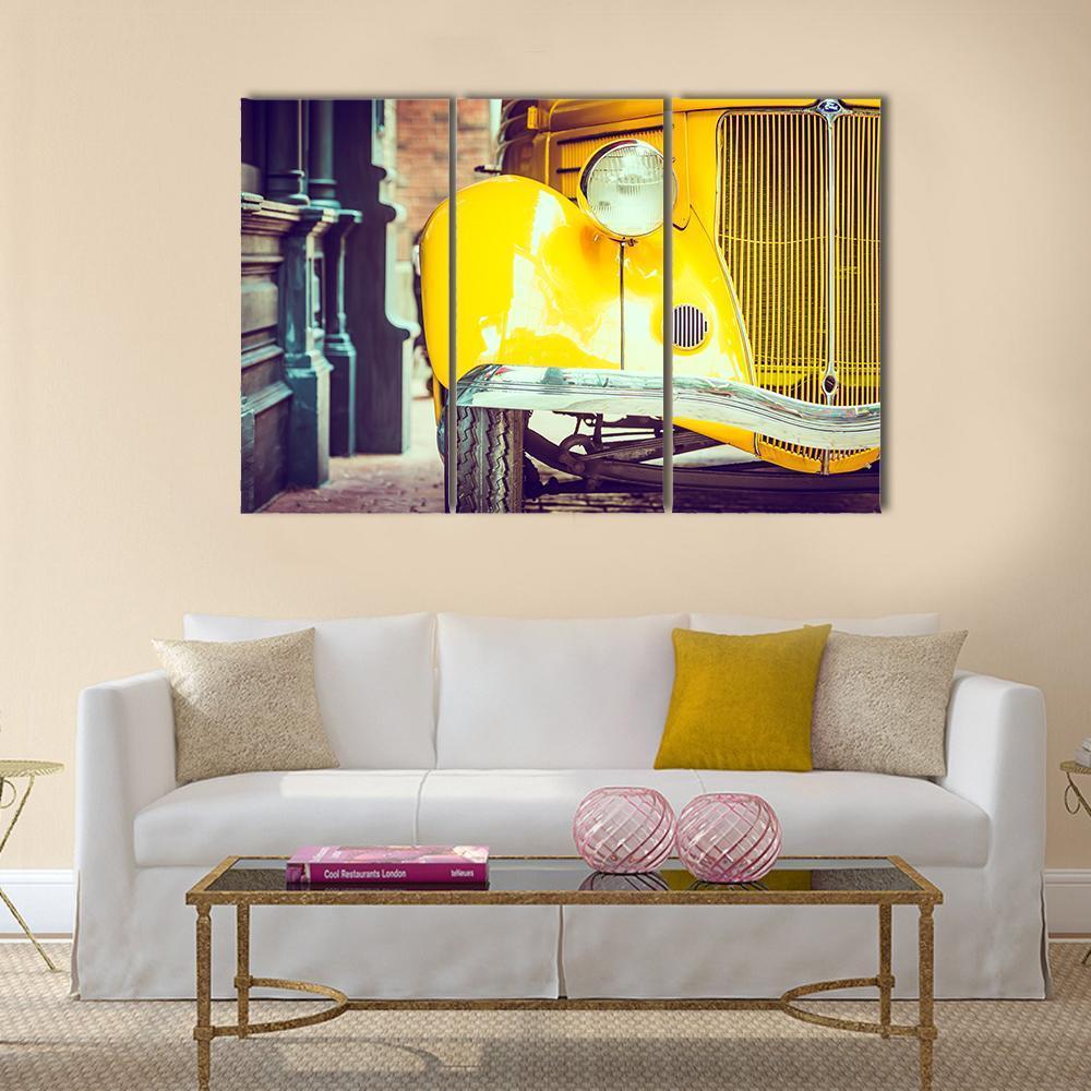 Vintage Car Headlight Lamp Canvas Wall Art-3 Horizontal-Gallery Wrap-37" x 24"-Tiaracle