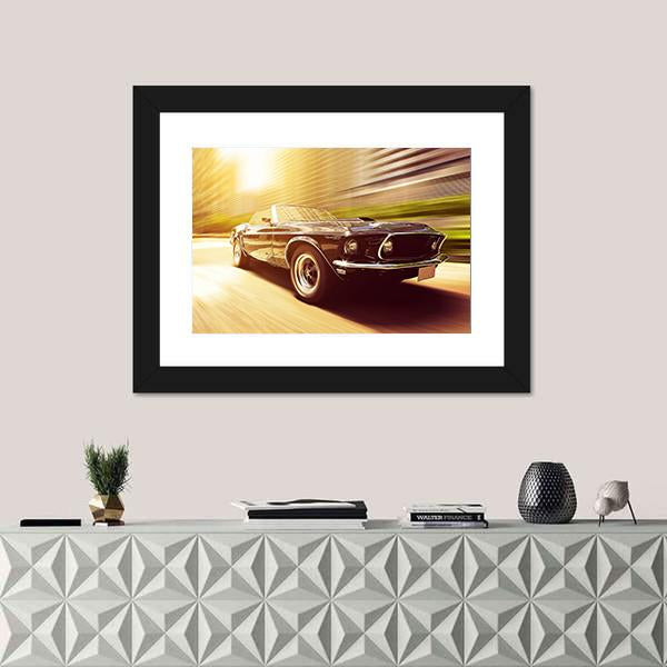 Vintage Car In Blur Motion Canvas Wall Art-1 Piece-Framed Print-20" x 16"-Tiaracle