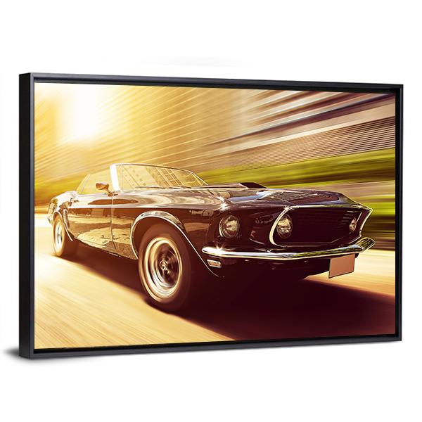 Vintage Car In Blur Motion Canvas Wall Art-3 Horizontal-Gallery Wrap-25" x 16"-Tiaracle