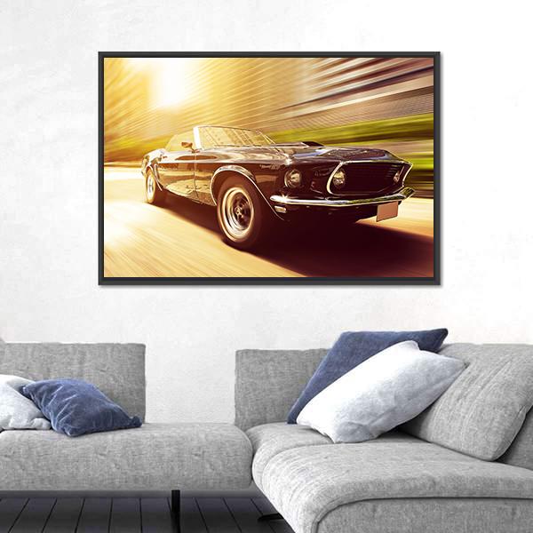 Vintage Car In Blur Motion Canvas Wall Art-3 Horizontal-Gallery Wrap-25" x 16"-Tiaracle