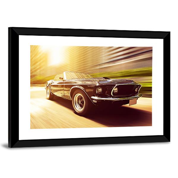 Vintage Car In Blur Motion Canvas Wall Art-3 Horizontal-Gallery Wrap-25" x 16"-Tiaracle