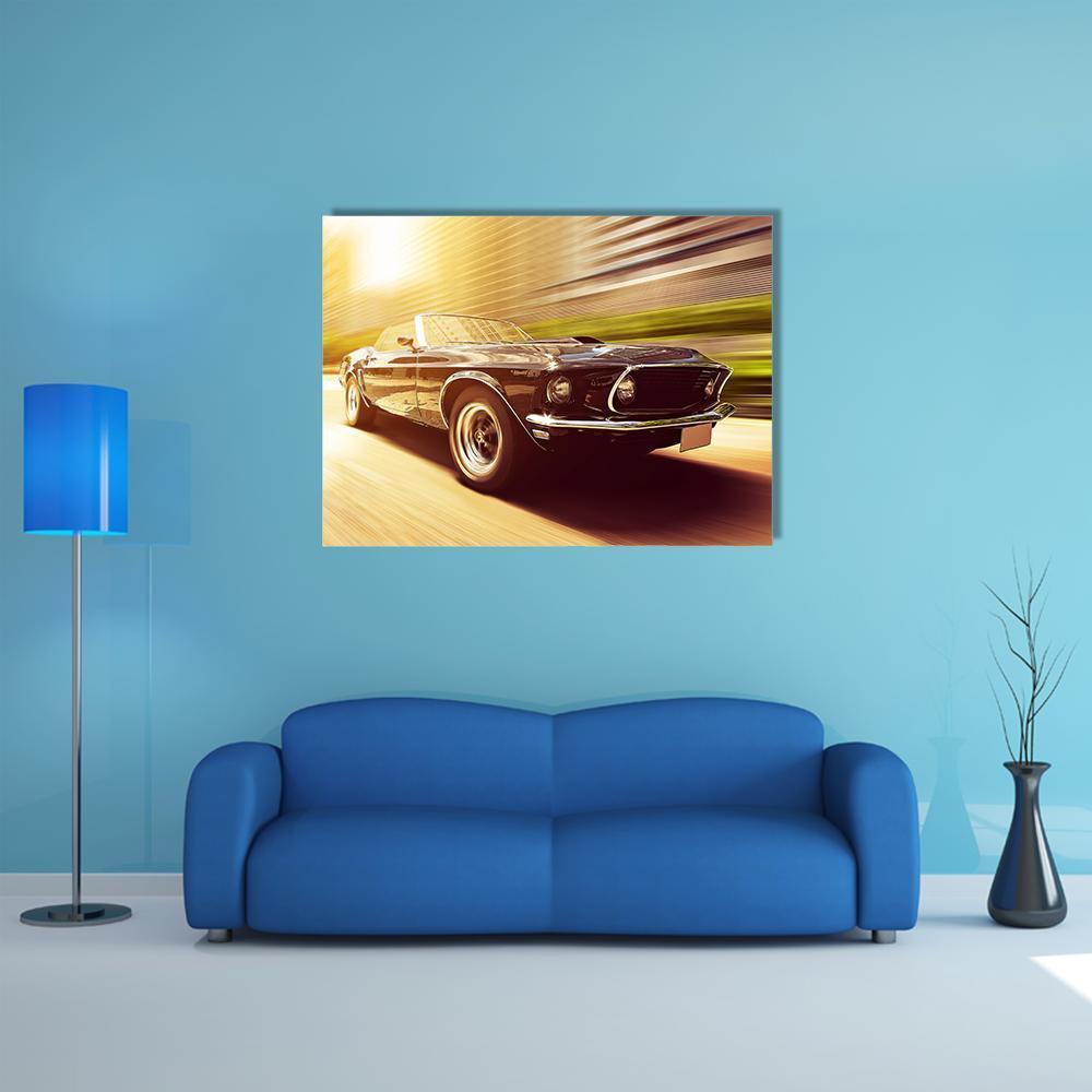 Vintage Car In Blur Motion Canvas Wall Art-1 Piece-Gallery Wrap-48" x 32"-Tiaracle