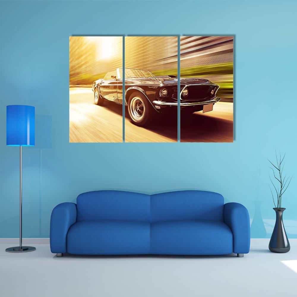 Vintage Car In Blur Motion Canvas Wall Art-3 Horizontal-Gallery Wrap-37" x 24"-Tiaracle
