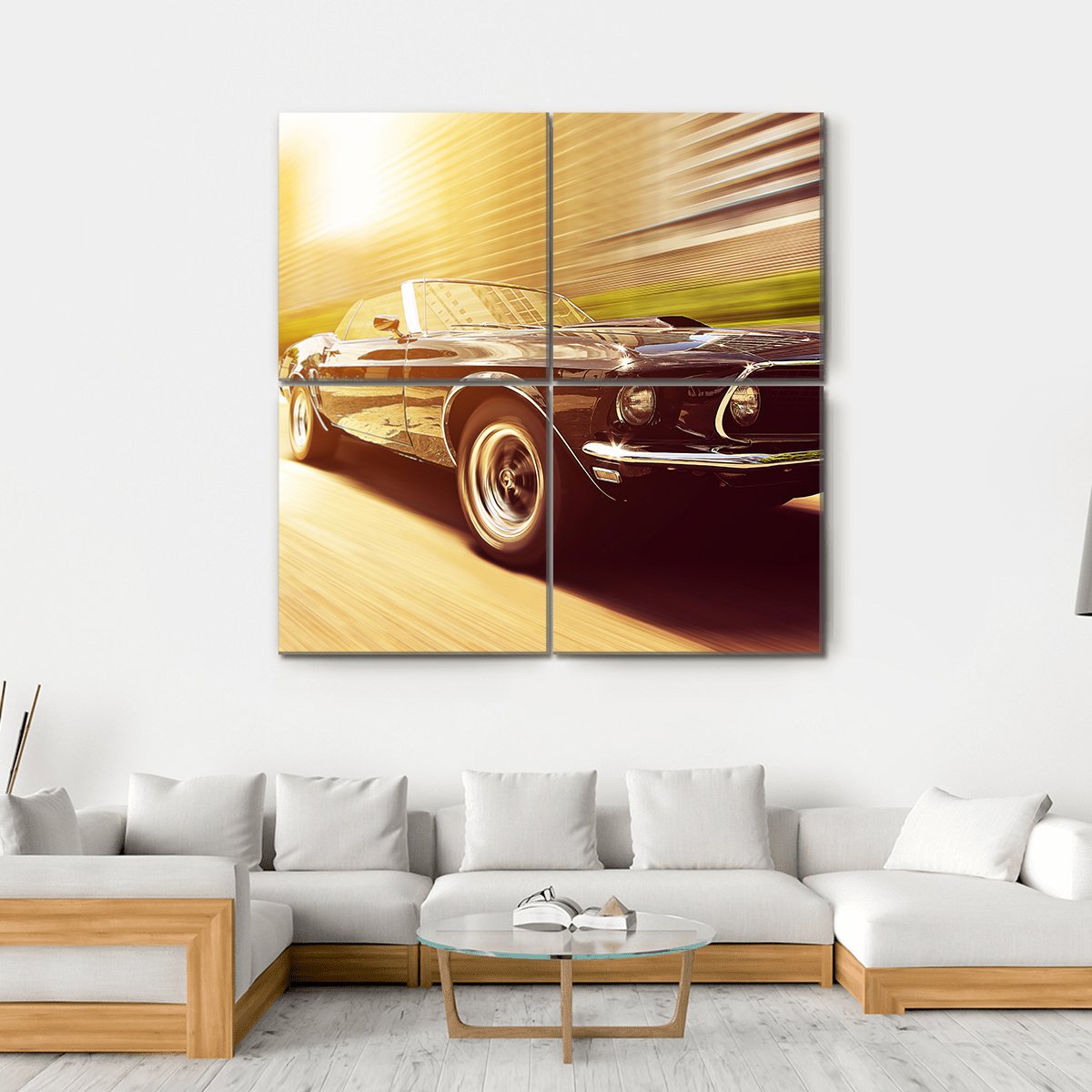 Vintage Car In Blur Motion Canvas Wall Art-4 Square-Gallery Wrap-17" x 17"-Tiaracle