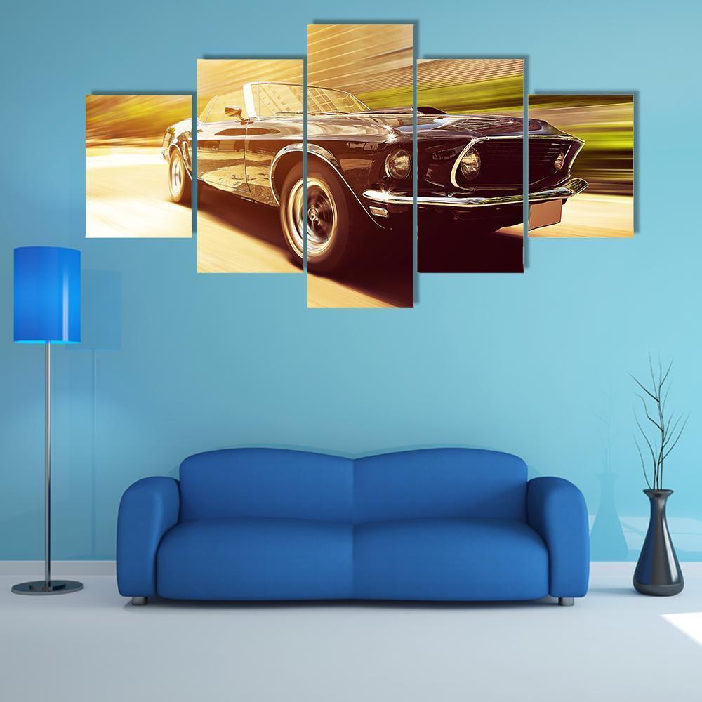 Vintage Car In Blur Motion Canvas Wall Art-5 Star-Gallery Wrap-62" x 32"-Tiaracle