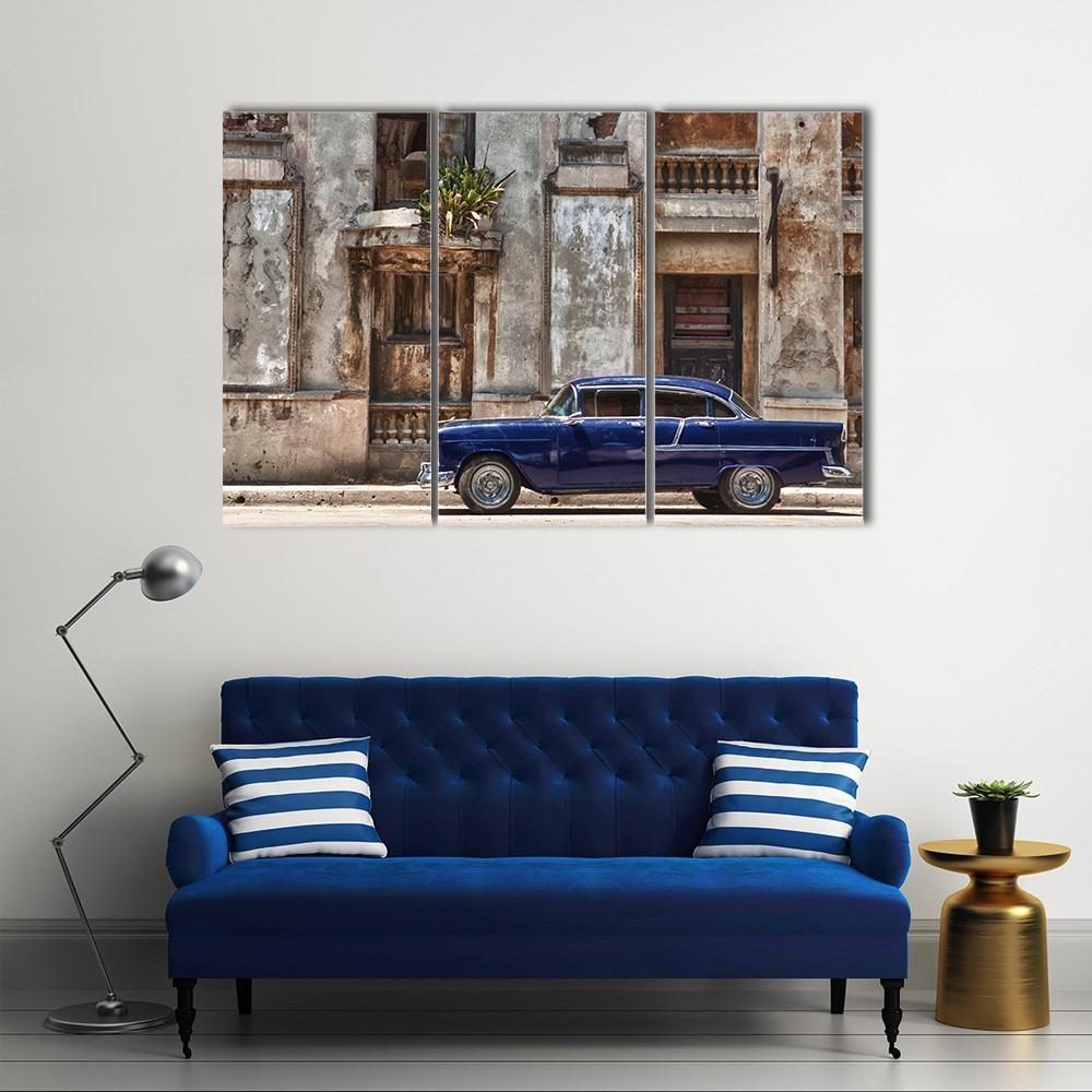 Vintage Car In Havana Canvas Wall Art-3 Horizontal-Gallery Wrap-37" x 24"-Tiaracle