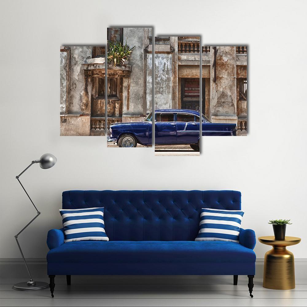Vintage Car In Havana Canvas Wall Art-4 Pop-Gallery Wrap-50&quot; x 32&quot;-Tiaracle