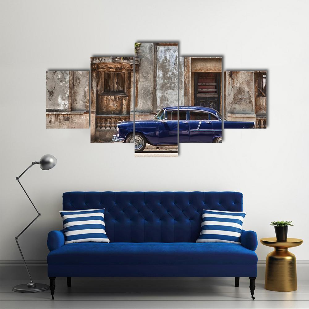 Vintage Car In Havana Canvas Wall Art-5 Star-Gallery Wrap-62&quot; x 32&quot;-Tiaracle