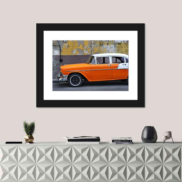 Vintage Car On The Streets Of Havana Canvas Wall Art-1 Piece-Framed Print-20" x 16"-Tiaracle