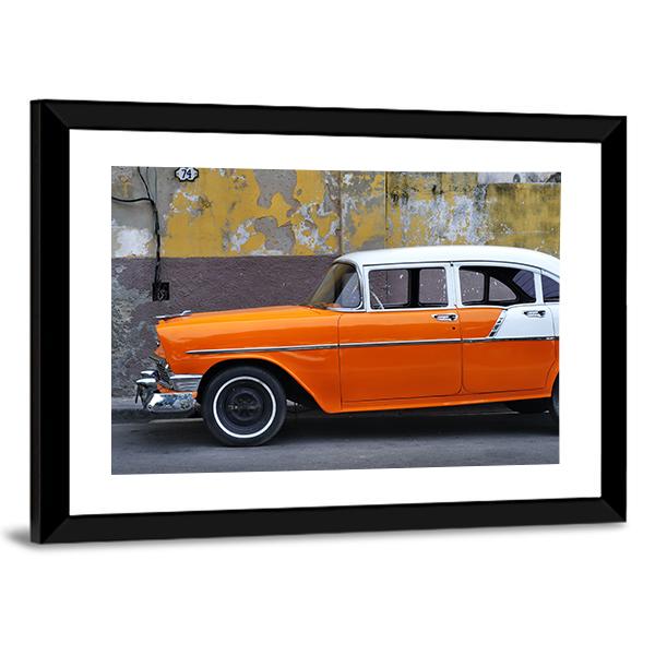 Vintage Car On The Streets Of Havana Canvas Wall Art-3 Horizontal-Gallery Wrap-25" x 16"-Tiaracle