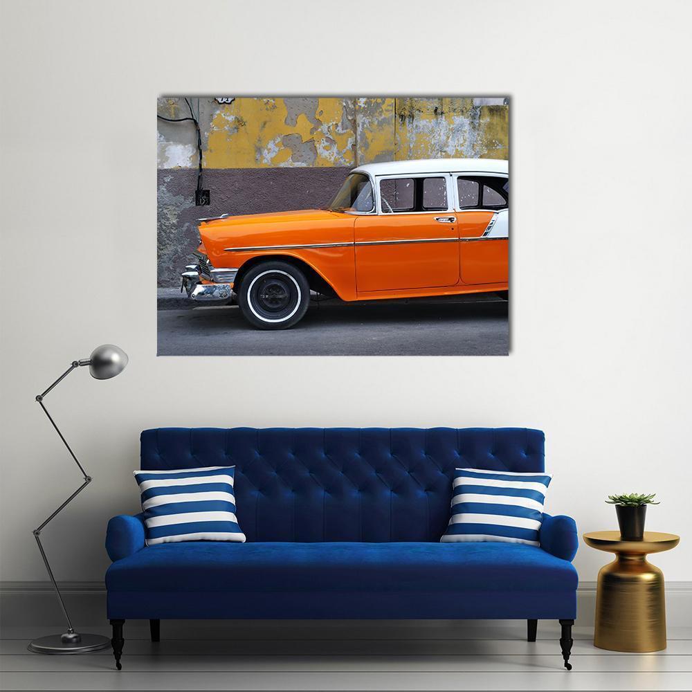 Vintage Car On The Streets Of Havana Canvas Wall Art-1 Piece-Gallery Wrap-48" x 32"-Tiaracle