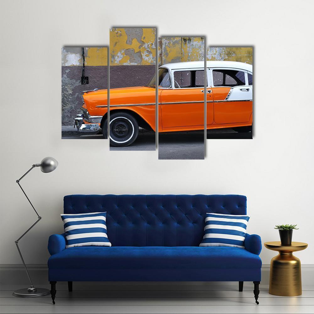 Vintage Car On The Streets Of Havana Canvas Wall Art-4 Pop-Gallery Wrap-50&quot; x 32&quot;-Tiaracle