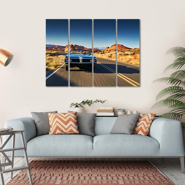 Vintage Car Through Desert Canvas Wall Art-4 Horizontal-Gallery Wrap-34" x 24"-Tiaracle