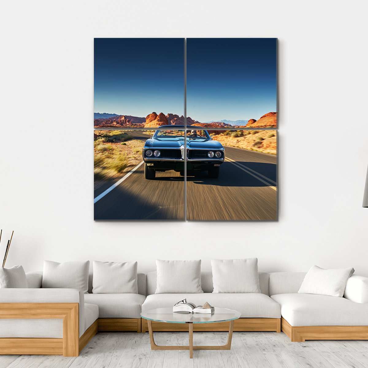 Vintage Car Through Desert Canvas Wall Art-4 Square-Gallery Wrap-17" x 17"-Tiaracle