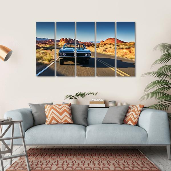 Vintage Car Through Desert Canvas Wall Art-5 Horizontal-Gallery Wrap-22" x 12"-Tiaracle