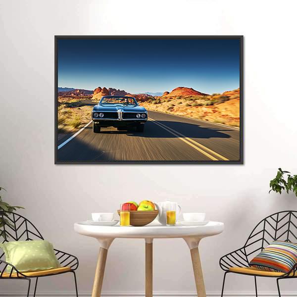 Vintage Car Through Desert Canvas Wall Art-3 Horizontal-Gallery Wrap-25" x 16"-Tiaracle