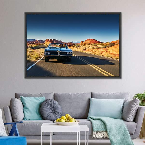 Vintage Car Through Desert Canvas Wall Art-3 Horizontal-Gallery Wrap-25" x 16"-Tiaracle