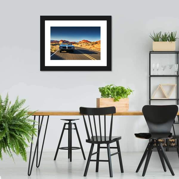 Vintage Car Through Desert Canvas Wall Art-3 Horizontal-Gallery Wrap-25" x 16"-Tiaracle