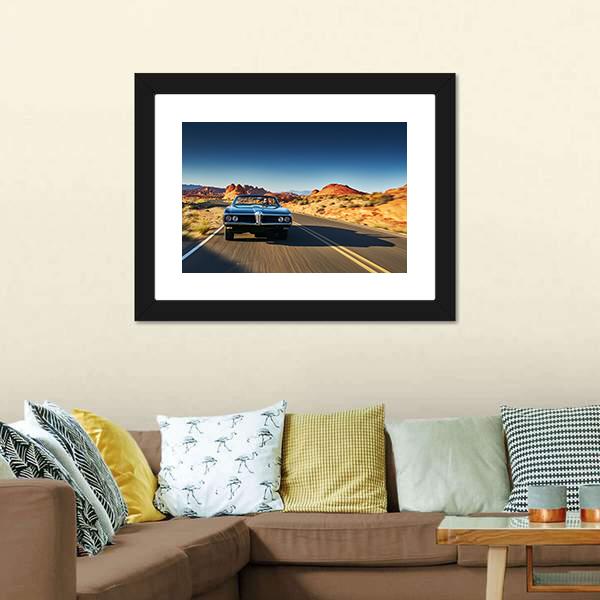 Vintage Car Through Desert Canvas Wall Art-3 Horizontal-Gallery Wrap-25" x 16"-Tiaracle