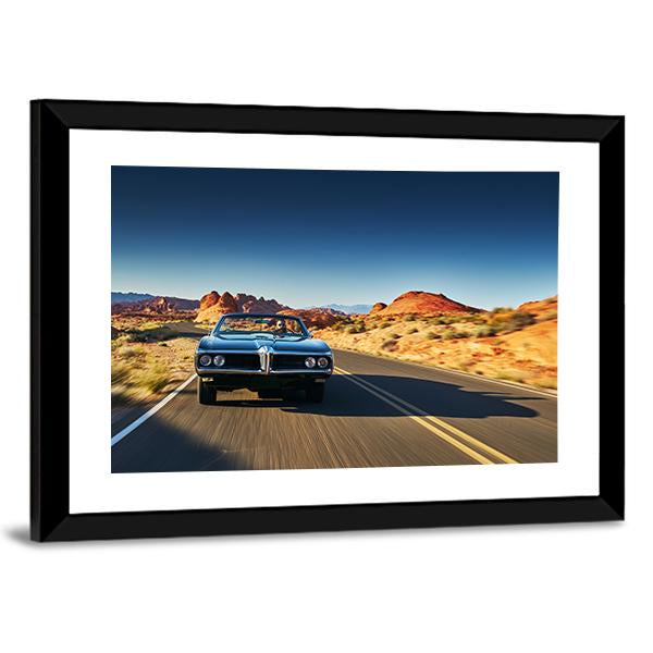Vintage Car Through Desert Panoramic Canvas Wall Art-1 Piece-36" x 12"-Tiaracle
