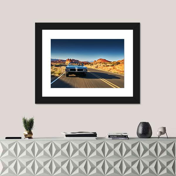 Vintage Car Through Desert Panoramic Canvas Wall Art-1 Piece-36" x 12"-Tiaracle