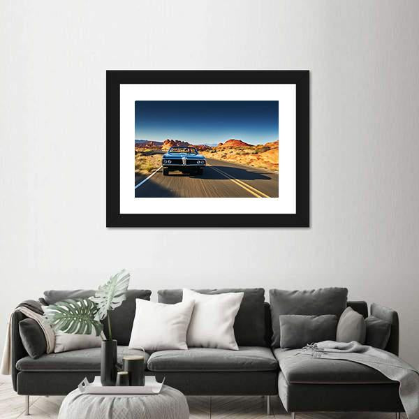 Vintage Car Through Desert Panoramic Canvas Wall Art-1 Piece-36" x 12"-Tiaracle