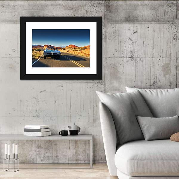 Vintage Car Through Desert Panoramic Canvas Wall Art-1 Piece-36" x 12"-Tiaracle